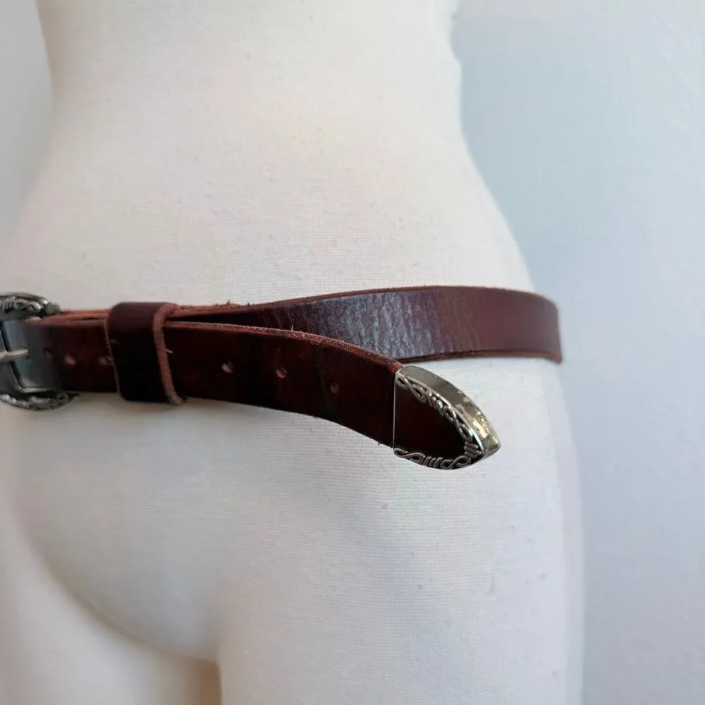 Vintage Brown Concho Western Cowboy Belt Large 33” Leather Southwestern Bull